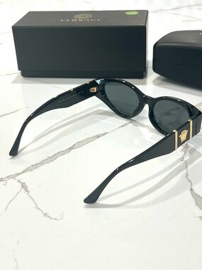 Versace Black Sunglasses with Gold Medusa Temple Accents